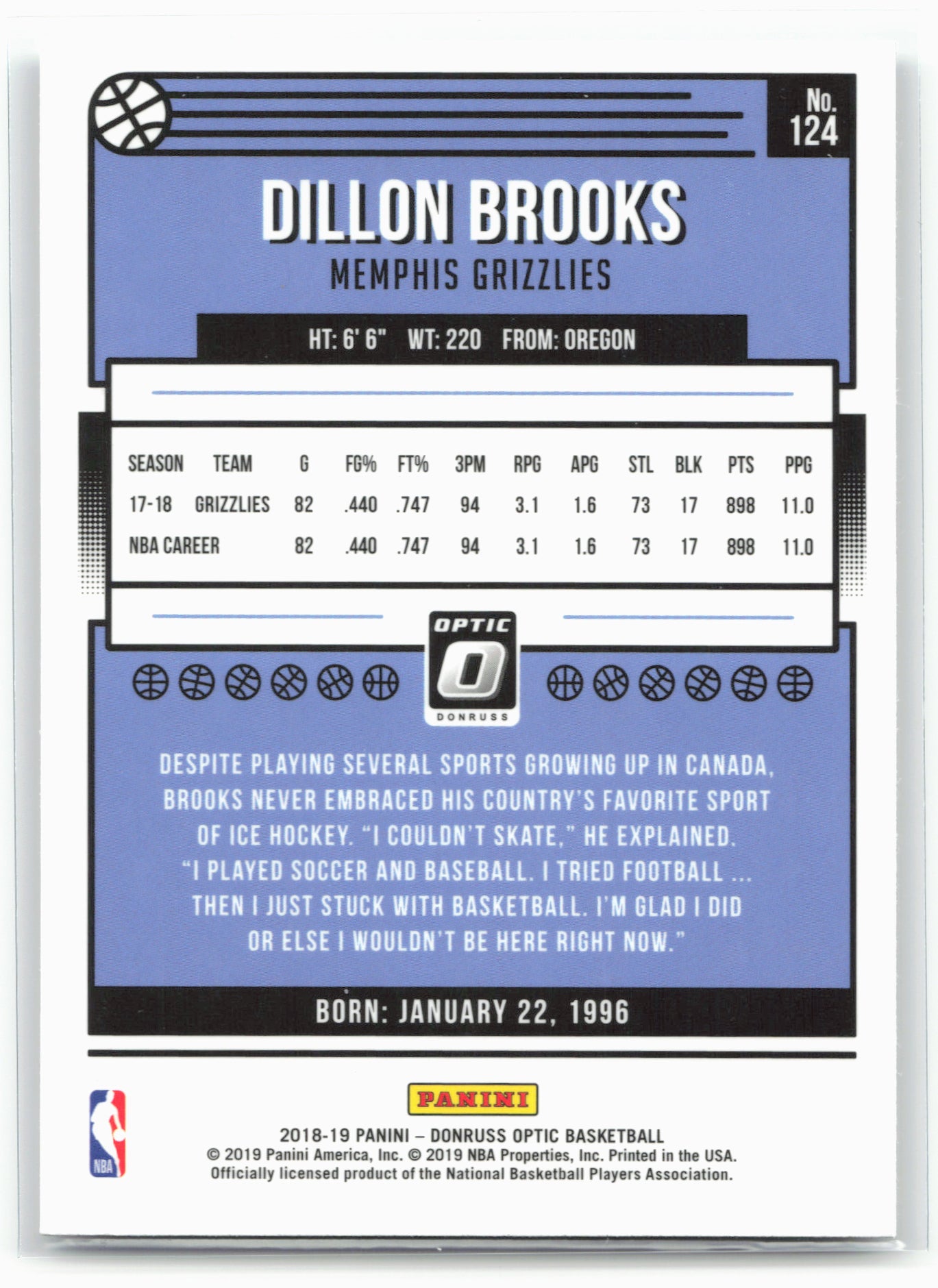 2018-19 Donruss Optic #124 Dillon Brooks