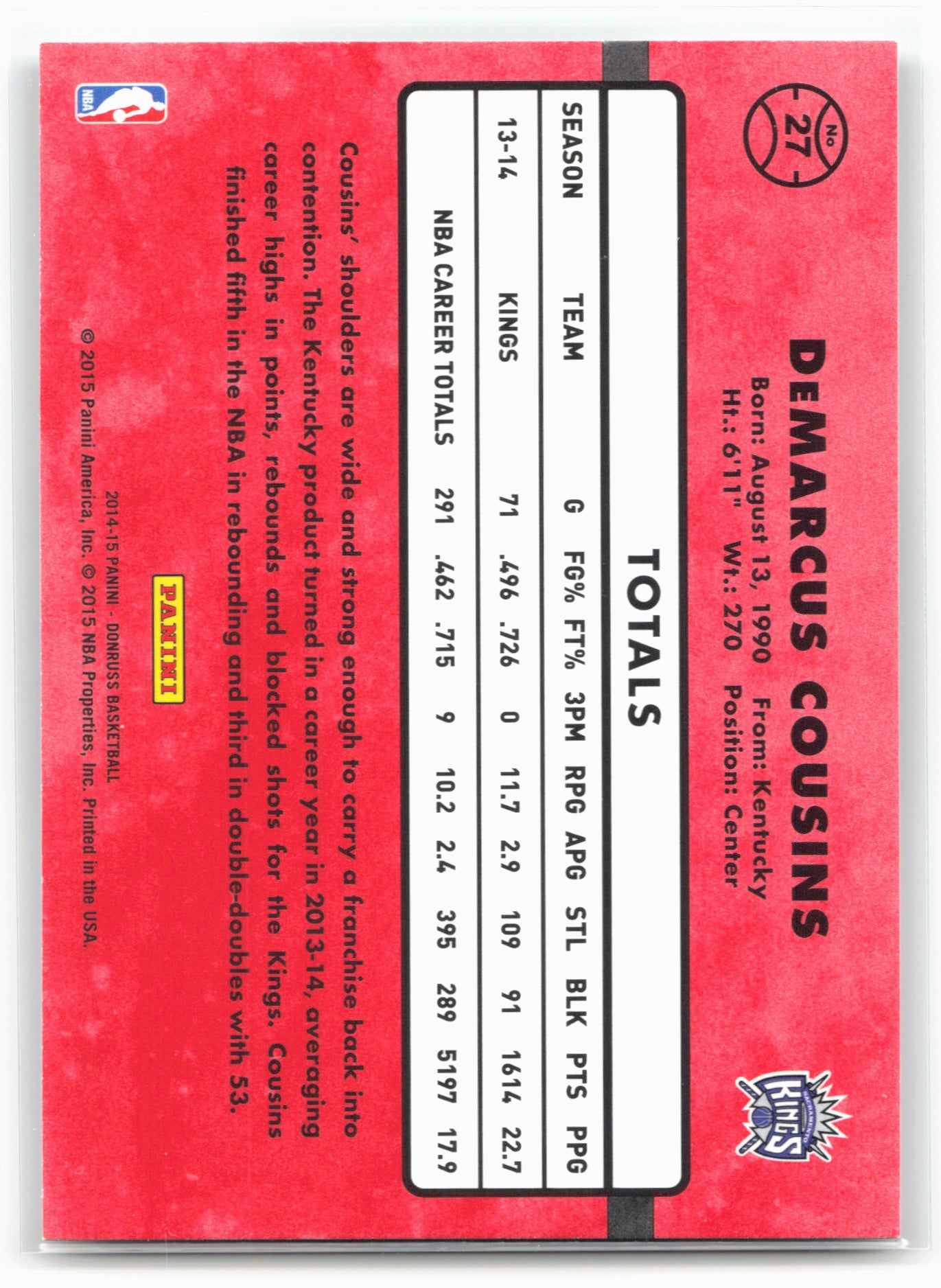 2014-15 Donruss #27 DeMarcus Cousins