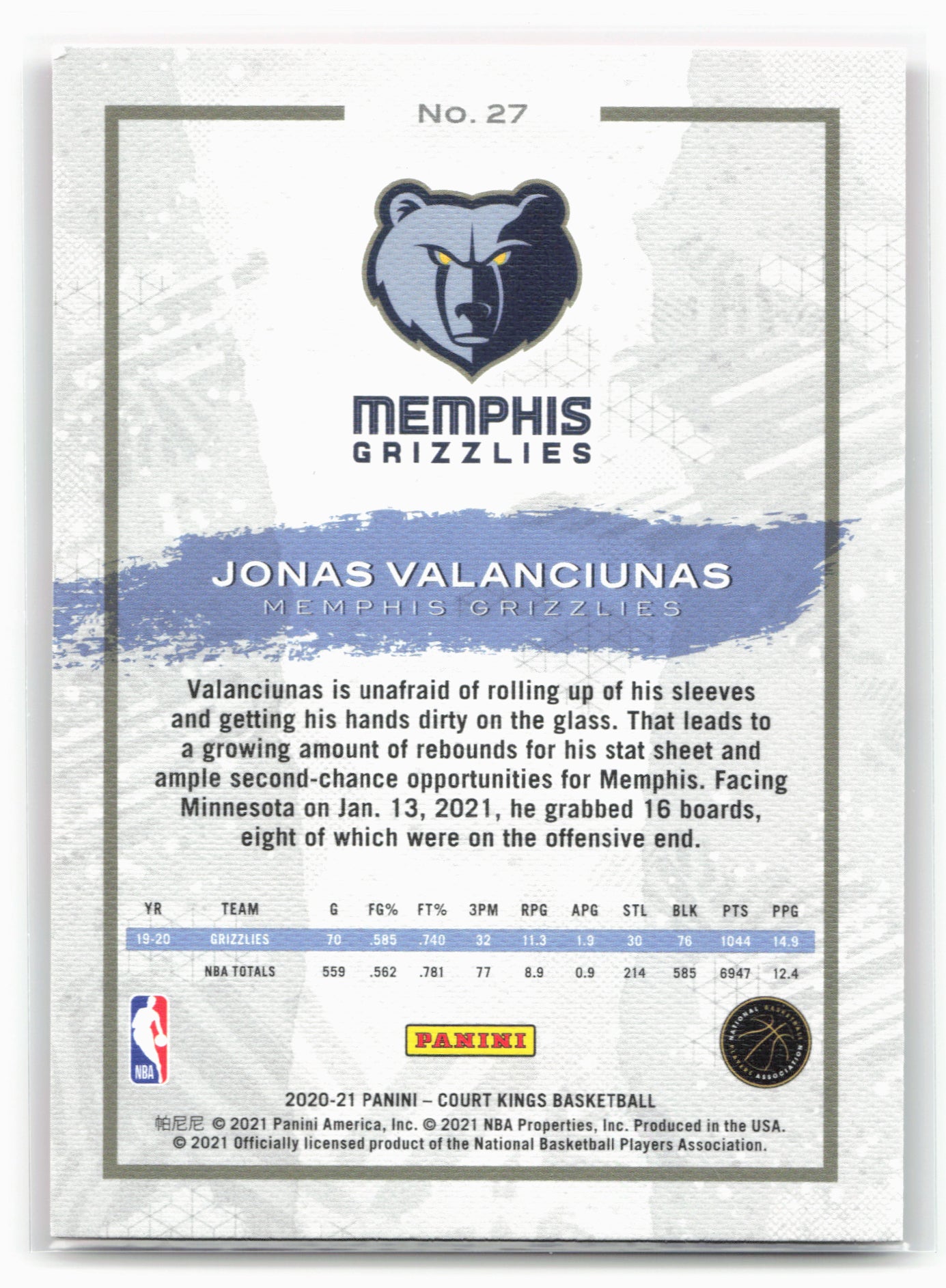 2020-21 Panini Court Kings #27 Jonas Valanciunas