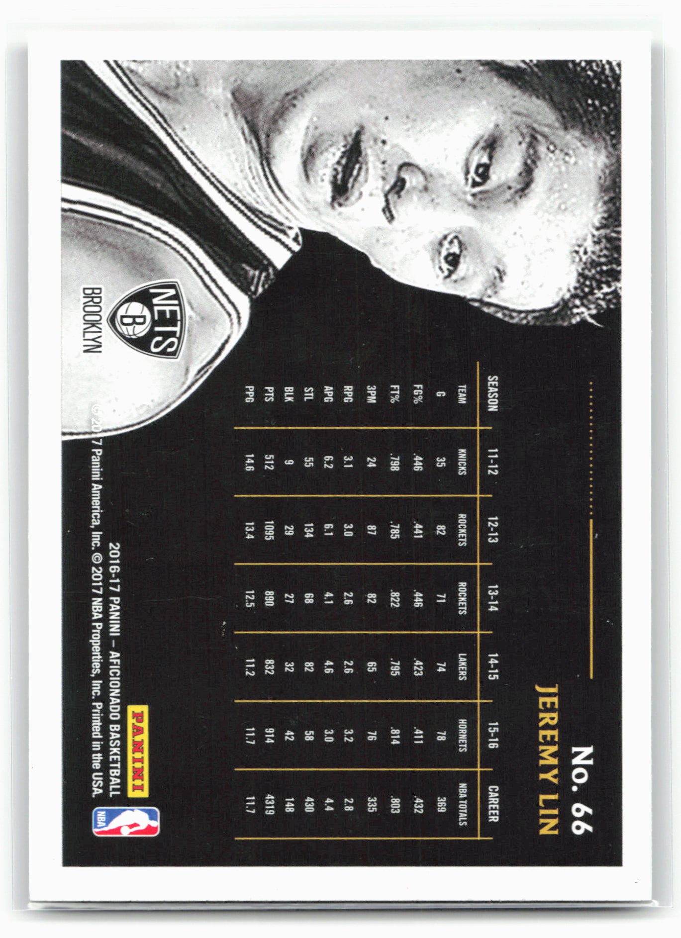 2016-17 Panini Aficionado #66 Jeremy Lin Artist's Proof