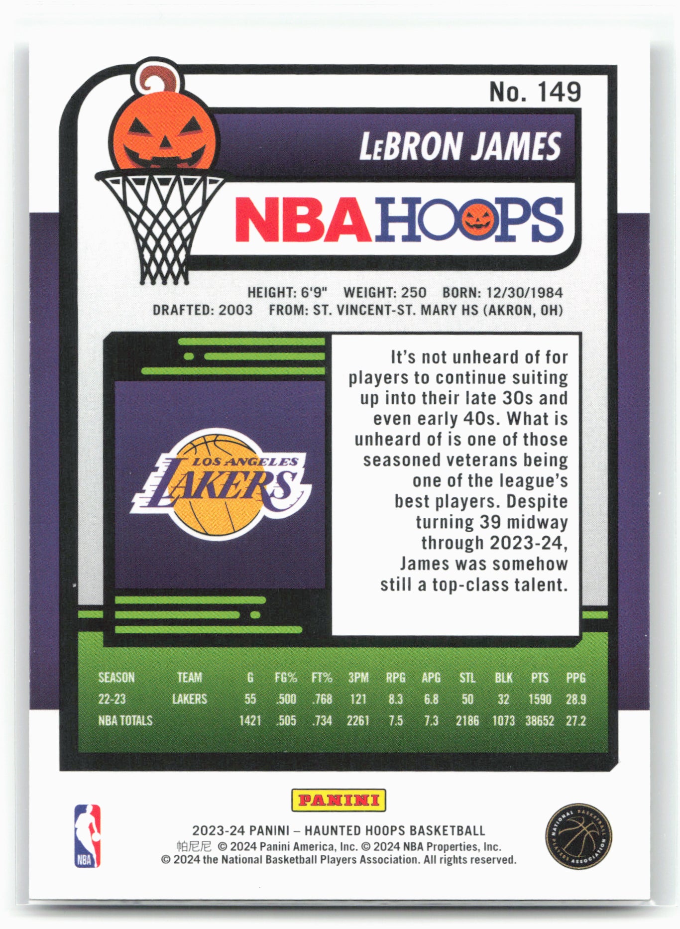 2023-24 Hoops Haunted Hoops #149 LeBron James 28369