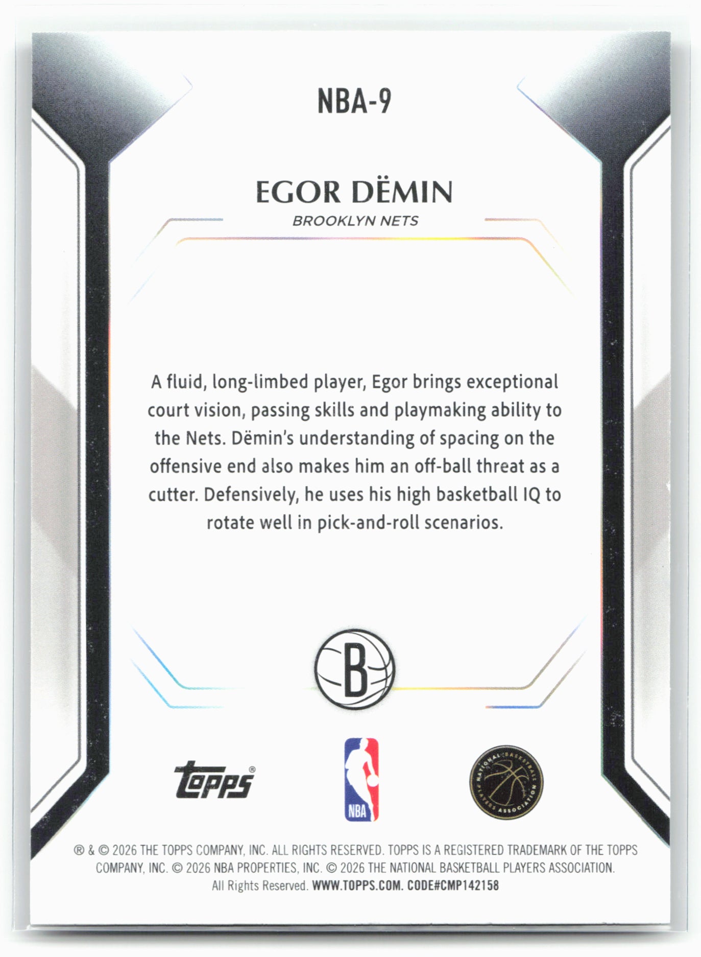 2025-26 Topps #NBA-9 Egor Demin Topps Collector Kit