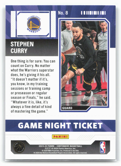 2023-24 Panini Contenders #8 Stephen Curry Game Night Ticket 28380