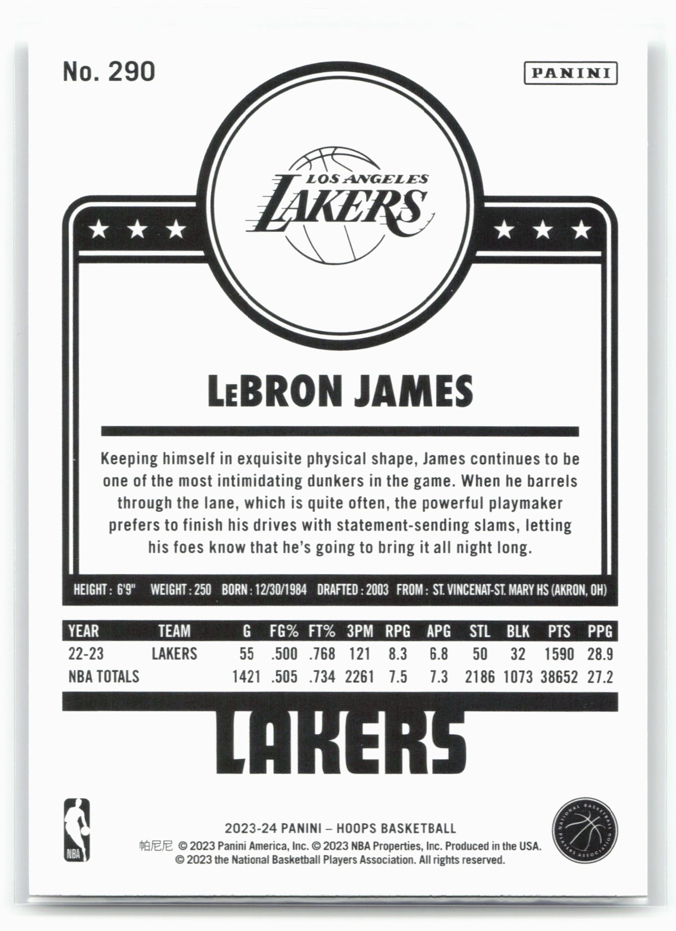 2023-24 Hoops #290 LeBron James 28381