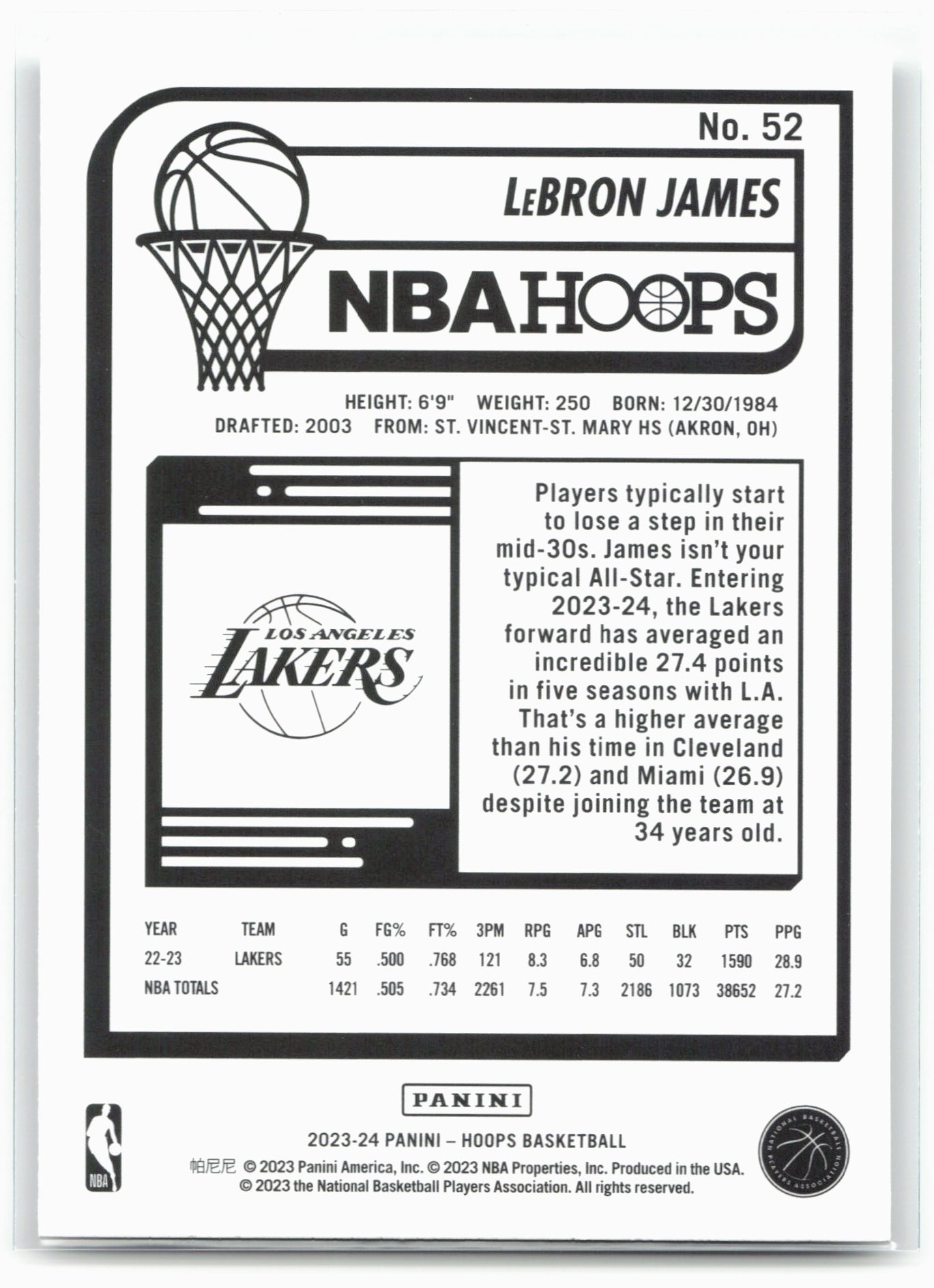 2023-24 Hoops Winter #52 LeBron James 28382