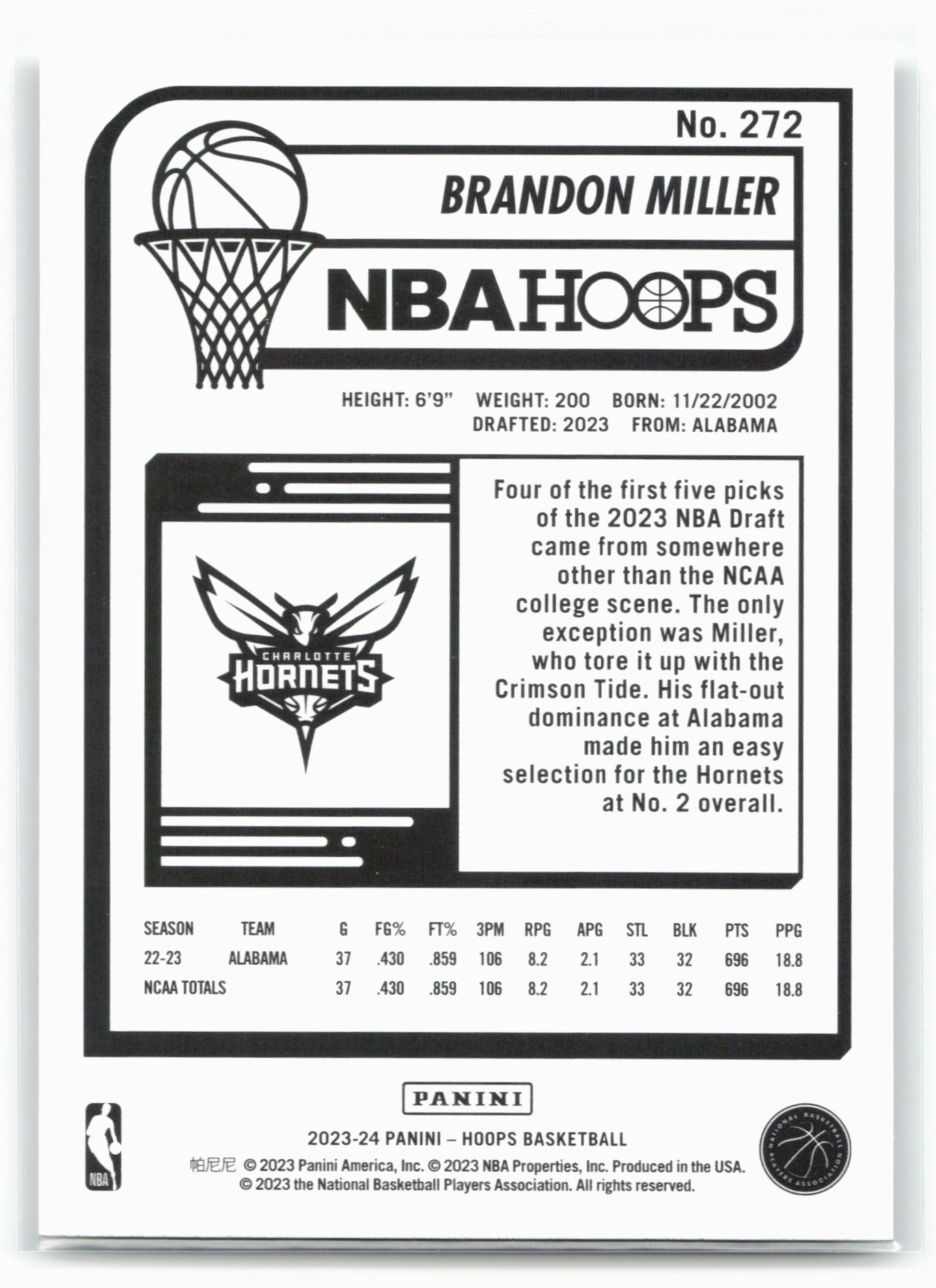 2023-24 Hoops #272 Brandon Miller 28384
