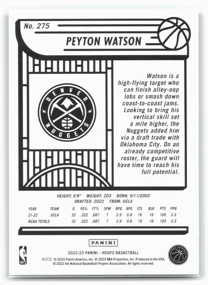 2022-23 Hoops #275 Peyton Watson 28385