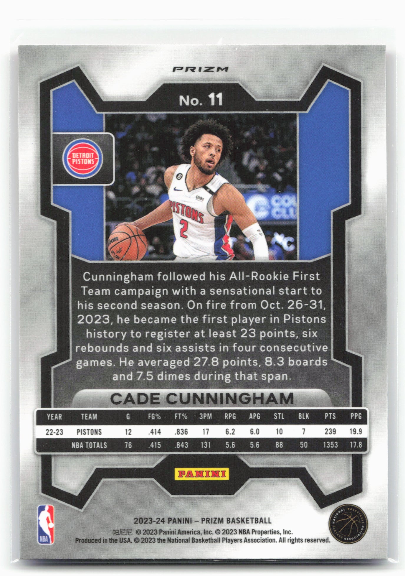 2023-24 Panini Prizm #11 Cade Cunningham Prizms Red White and Blue 28392