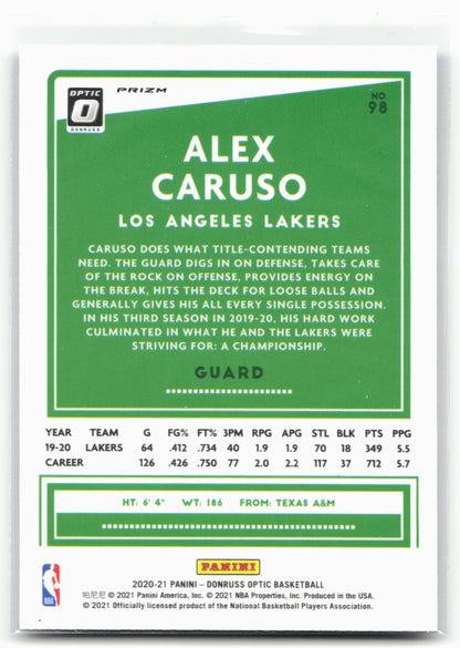 2020-21 Donruss Optic #98 Alex Caruso Purple