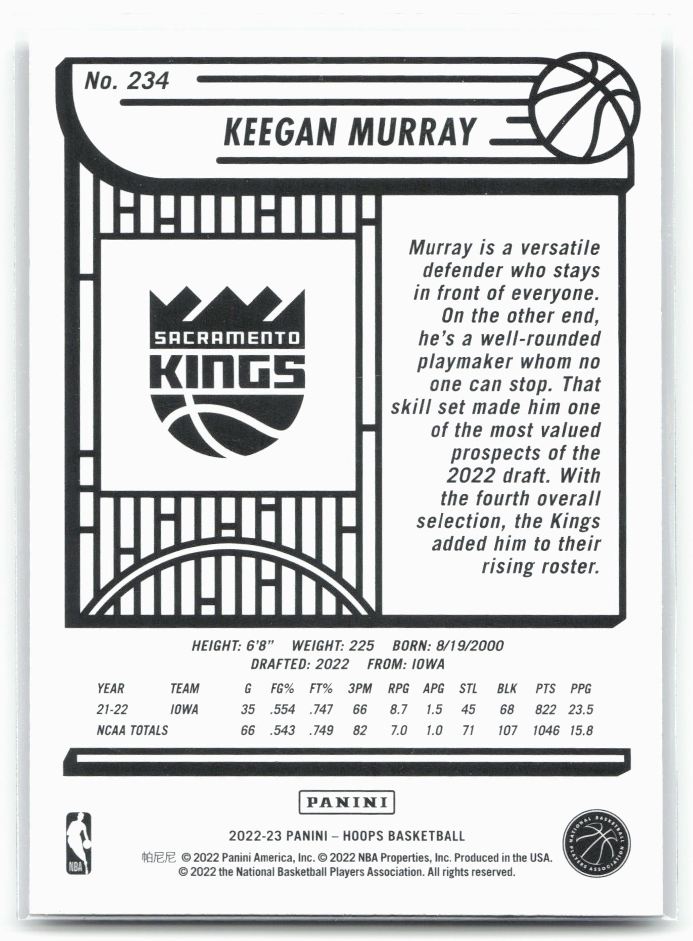 2022-23 Hoops #234 Keegan Murray 28406