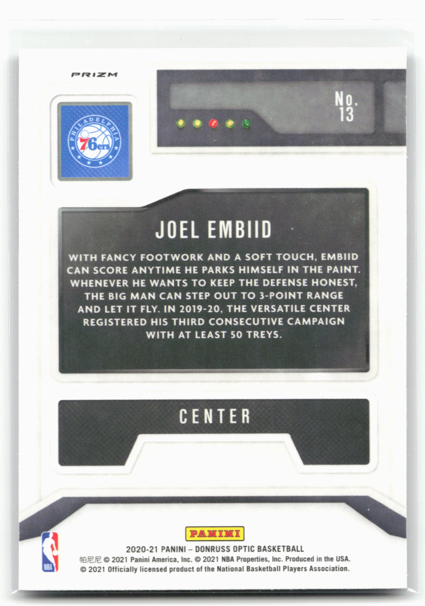2020-21 Donruss Optic #13 Joel Embiid T-Minus 3...2...1 Holo