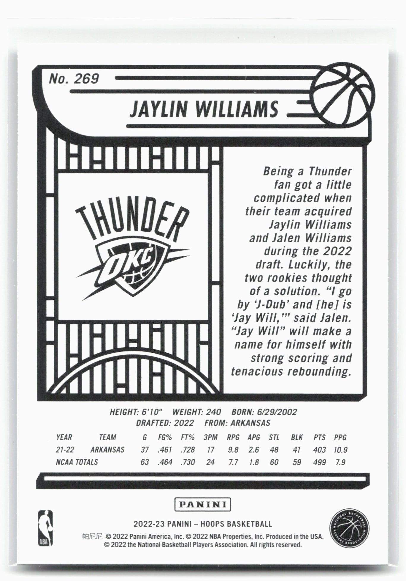 2022-23 Hoops #269 Jaylin Williams