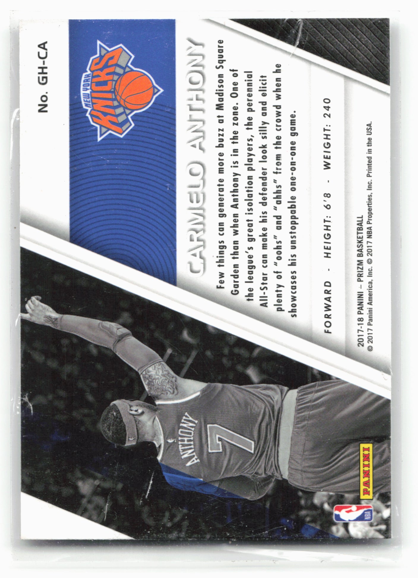 2017-18 Panini Prizm #GH-CA Carmelo Anthony Get Hyped!