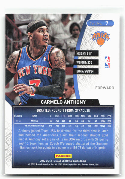 2012-13 Panini Totally Certified #7 Carmelo Anthony