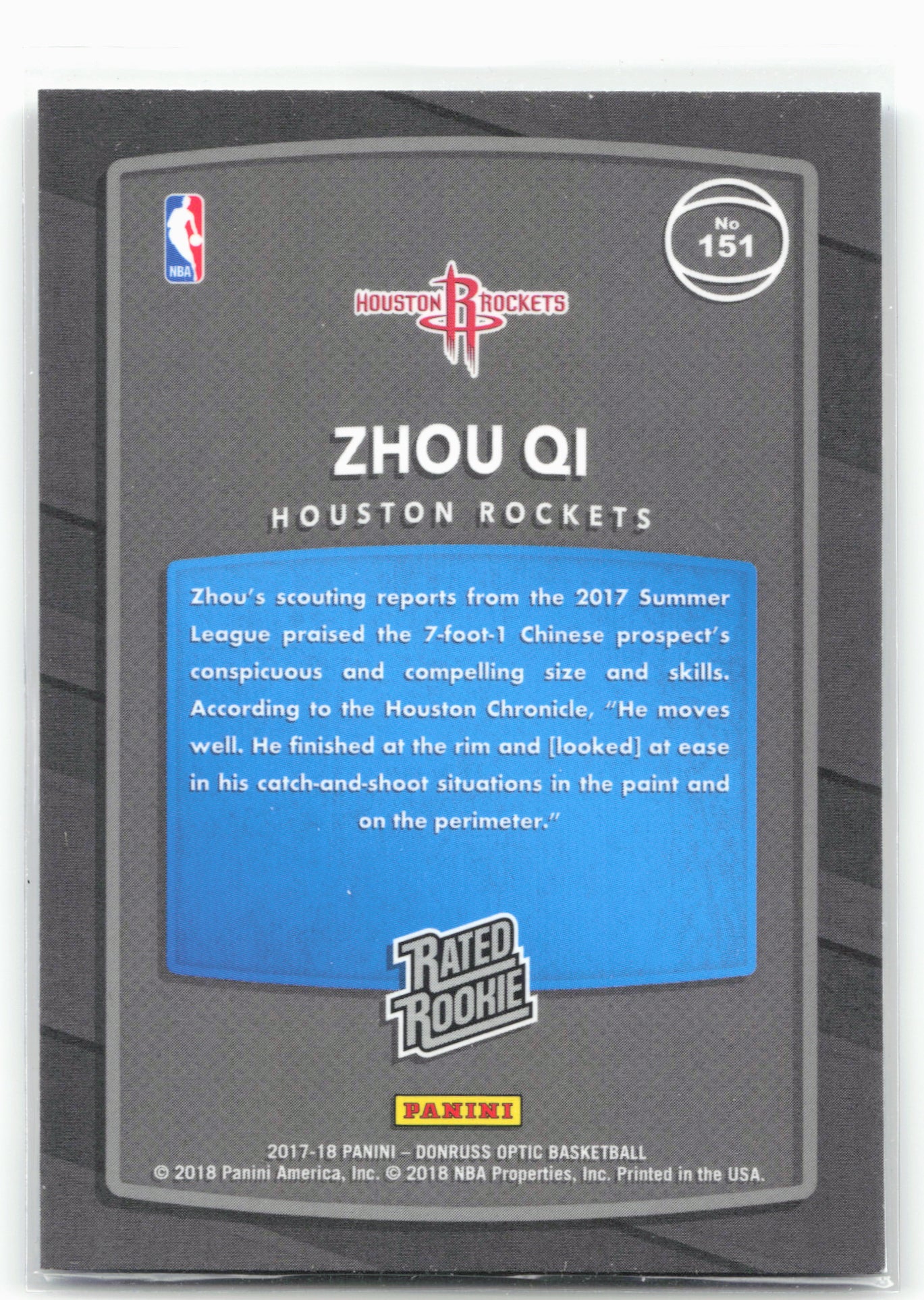 2017-18 Donruss Optic #151 Zhou Qi
