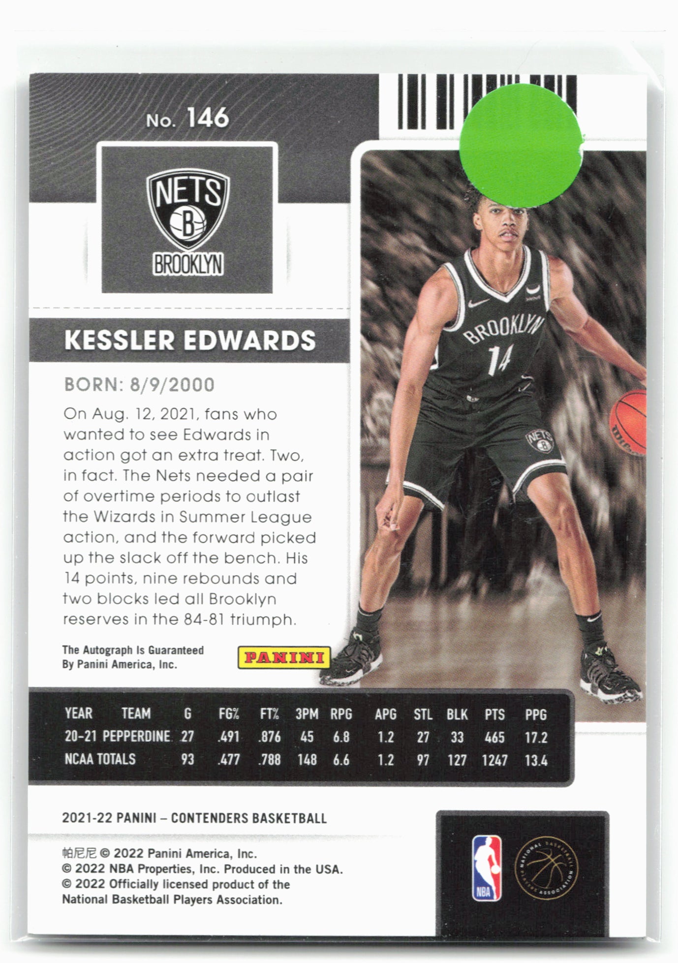 2021-22 Panini Contenders #146 Kessler Edwards