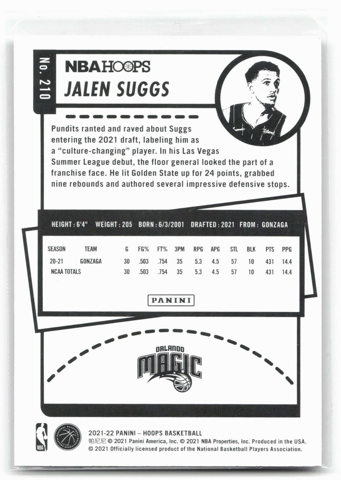 2021-22 Hoops #210 Jalen Suggs Purple