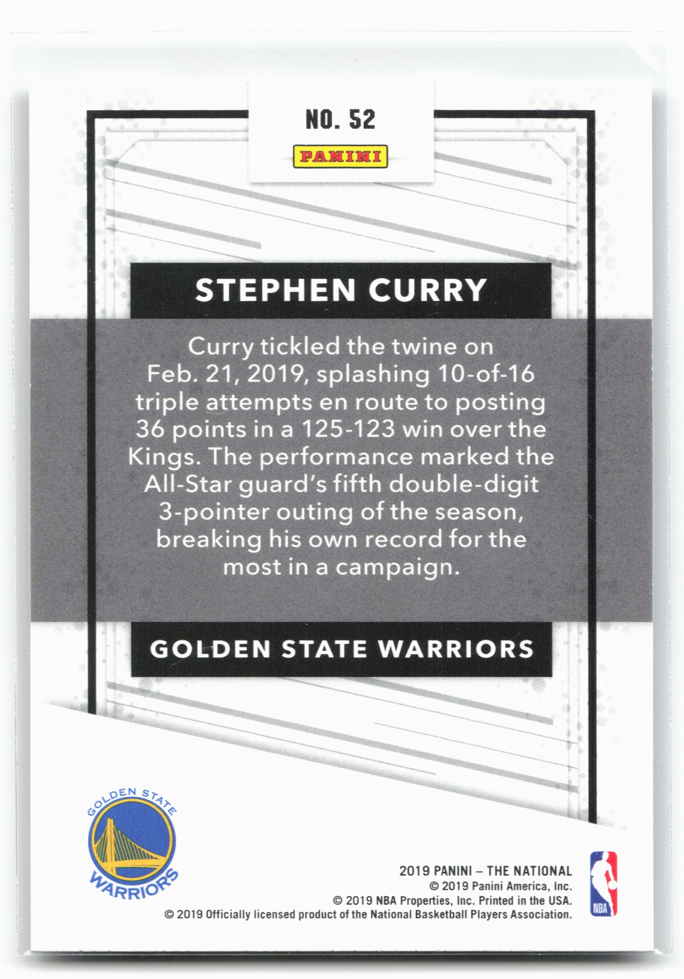 2019 Panini The National #52 Stephen Curry