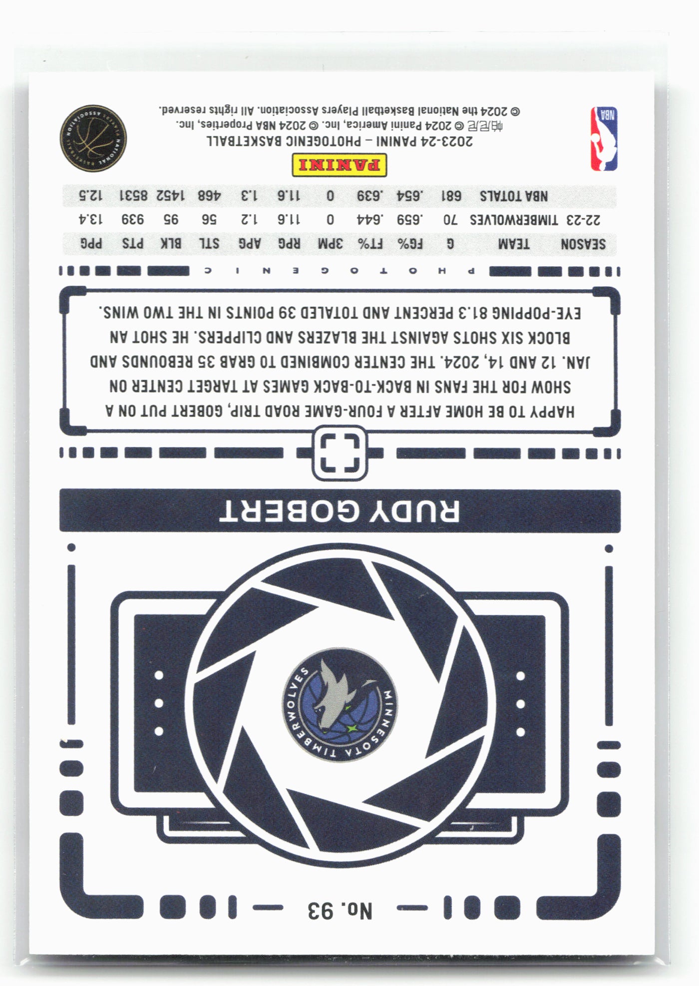 2023-24 Panini PhotoGenic Basketball #93 Rudy Gobert