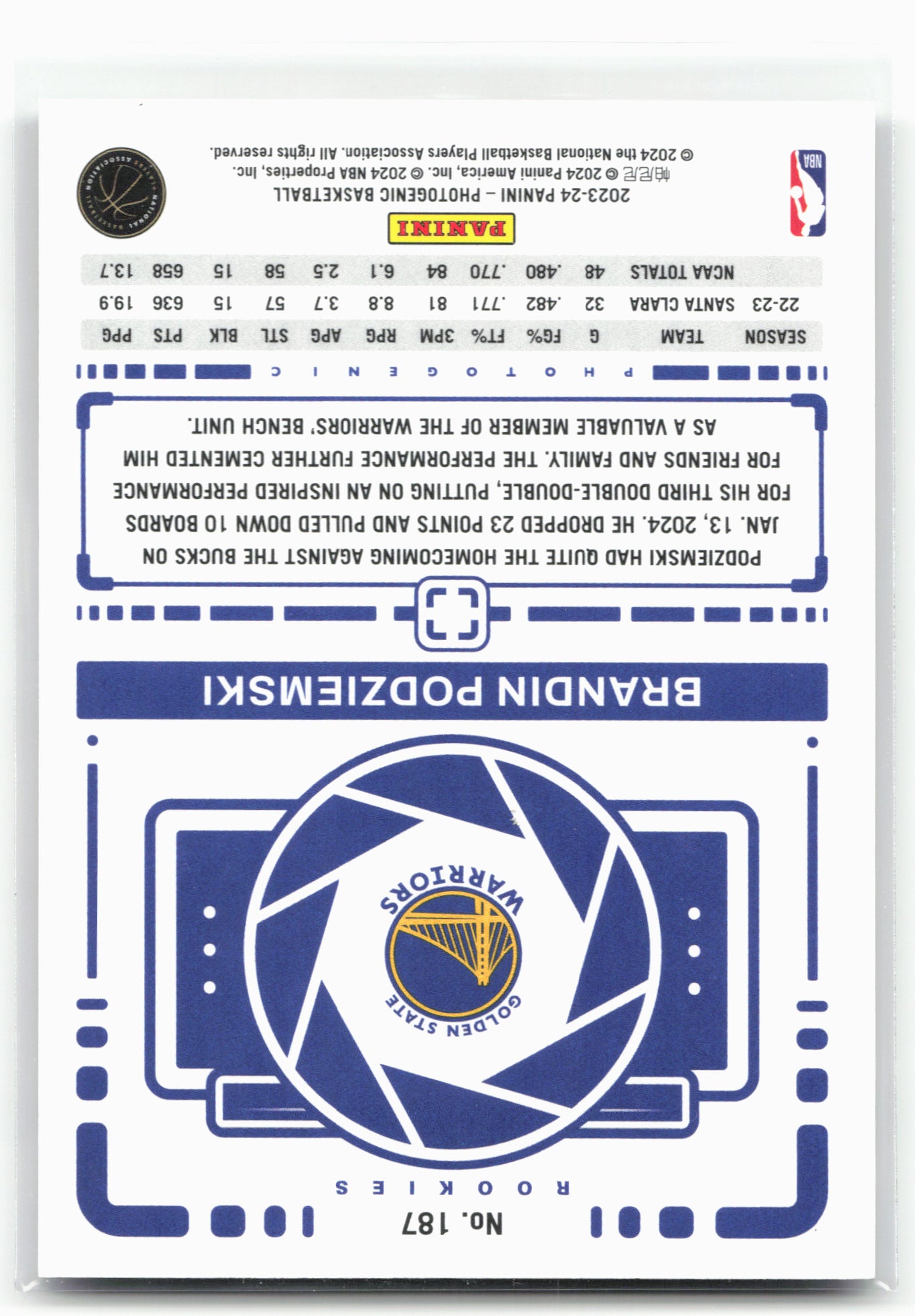 2023-24 Panini Photogenic #187 Brandin Podziemski