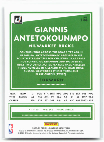2020-21 Donruss #104 Giannis Antetokounmpo