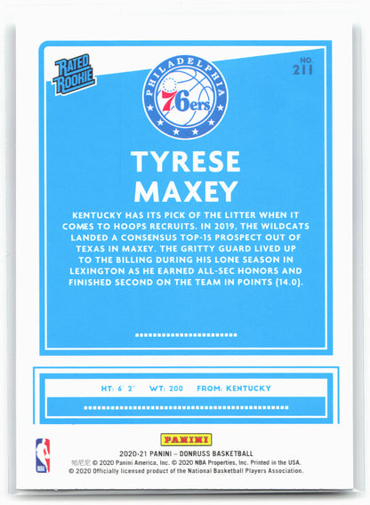 2020-21 Donruss #211 Tyrese Maxey