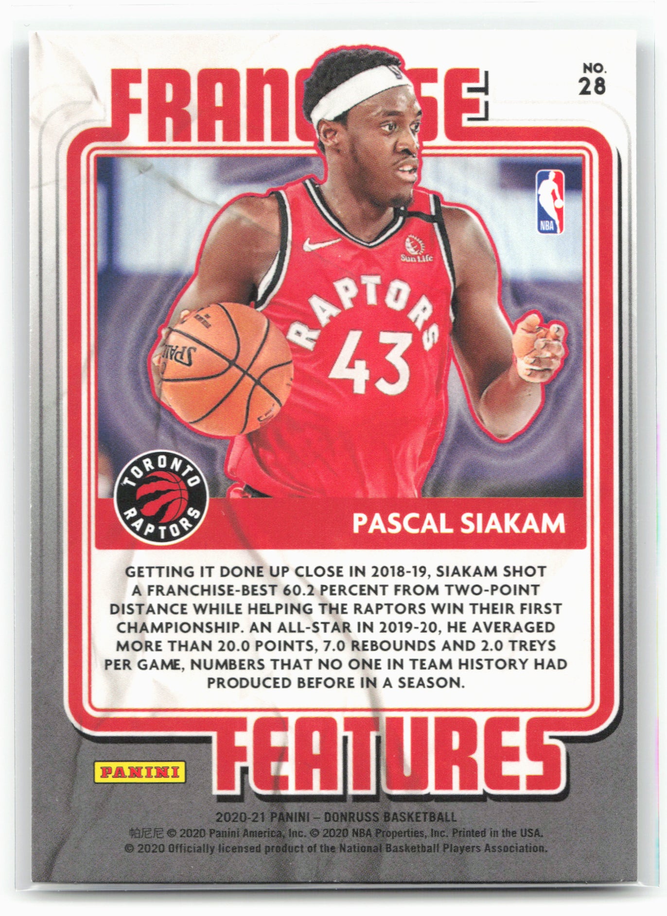 2020-21 Donruss #28 Pascal Siakam Franchise Features