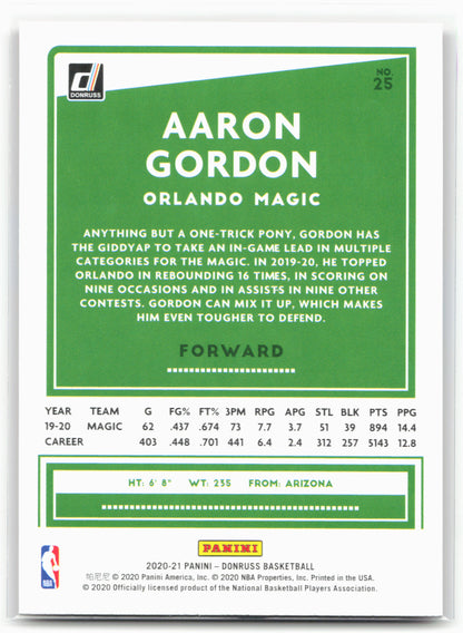 2020-21 Donruss #25 Aaron Gordon Holo Orange Laser