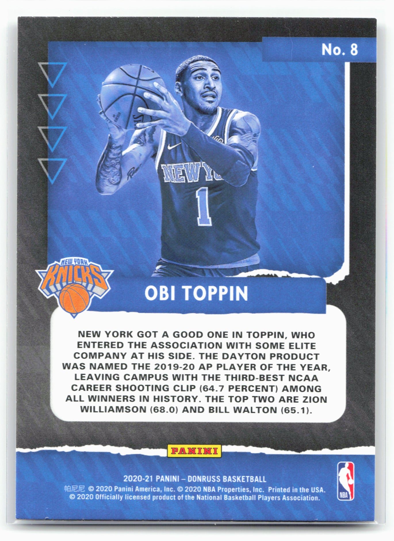 2020-21 Donruss #8 Obi Toppin Great X-Pectations
