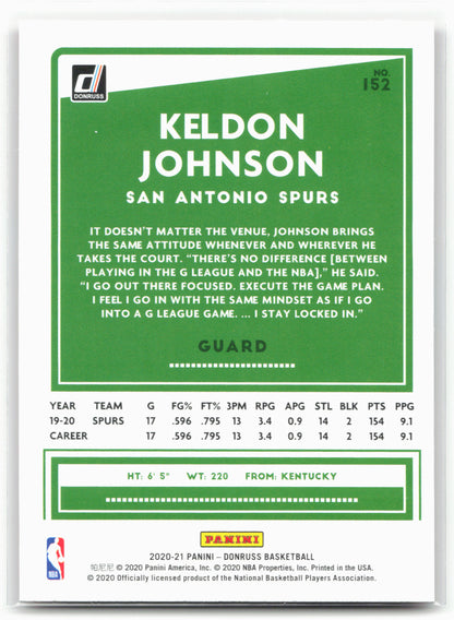 2020-21 Donruss #152 Keldon Johnson Holo Orange Laser