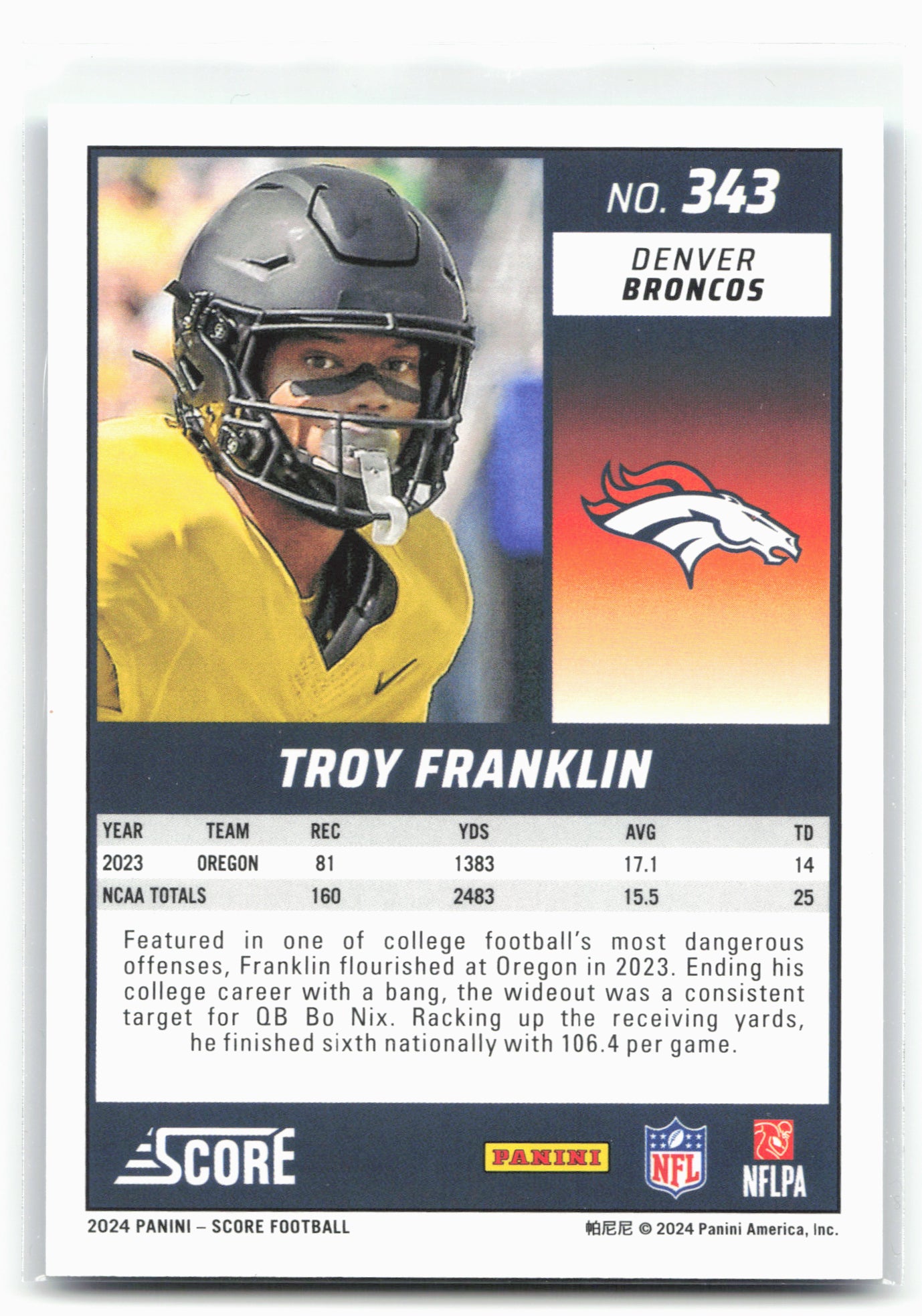 2024 Score #343 Troy Franklin Stars #/399