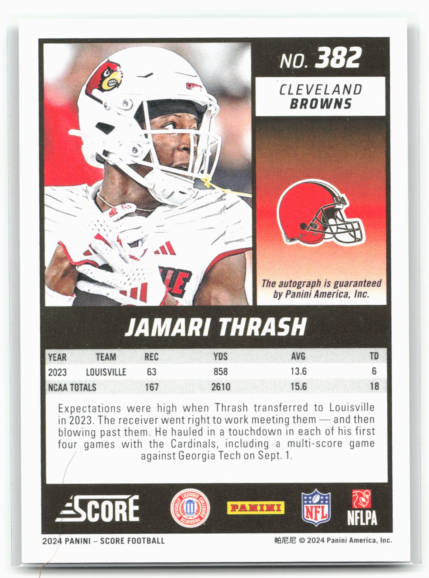 2024 Score #382 Jamari Thrash Rookie Signatures Green