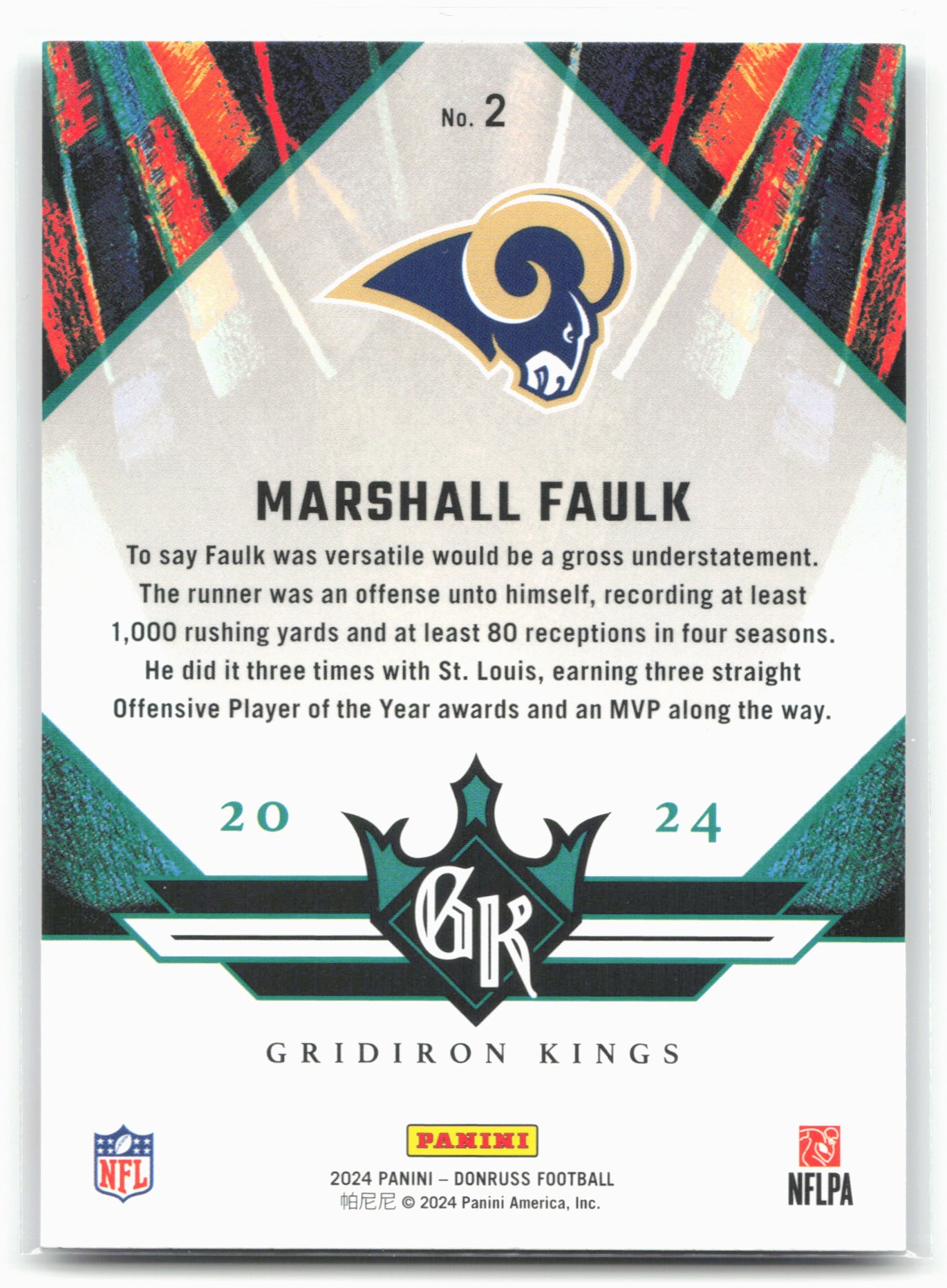 2024 Donruss #2 Marshall Faulk All-Time Gridiron Kings 28553