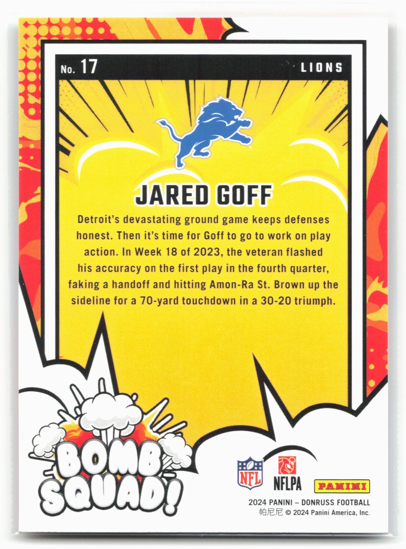 2024 Donruss #17 Jared Goff Bomb Squad 28556