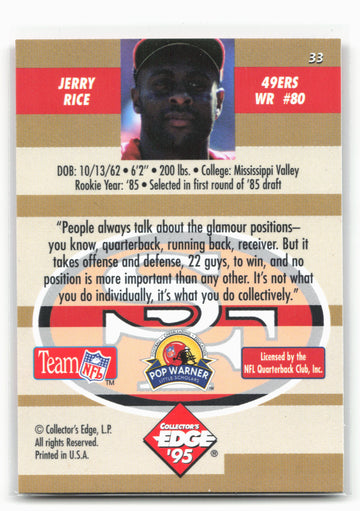 1995 Collector's Edge Instant Replay #33 Jerry Rice