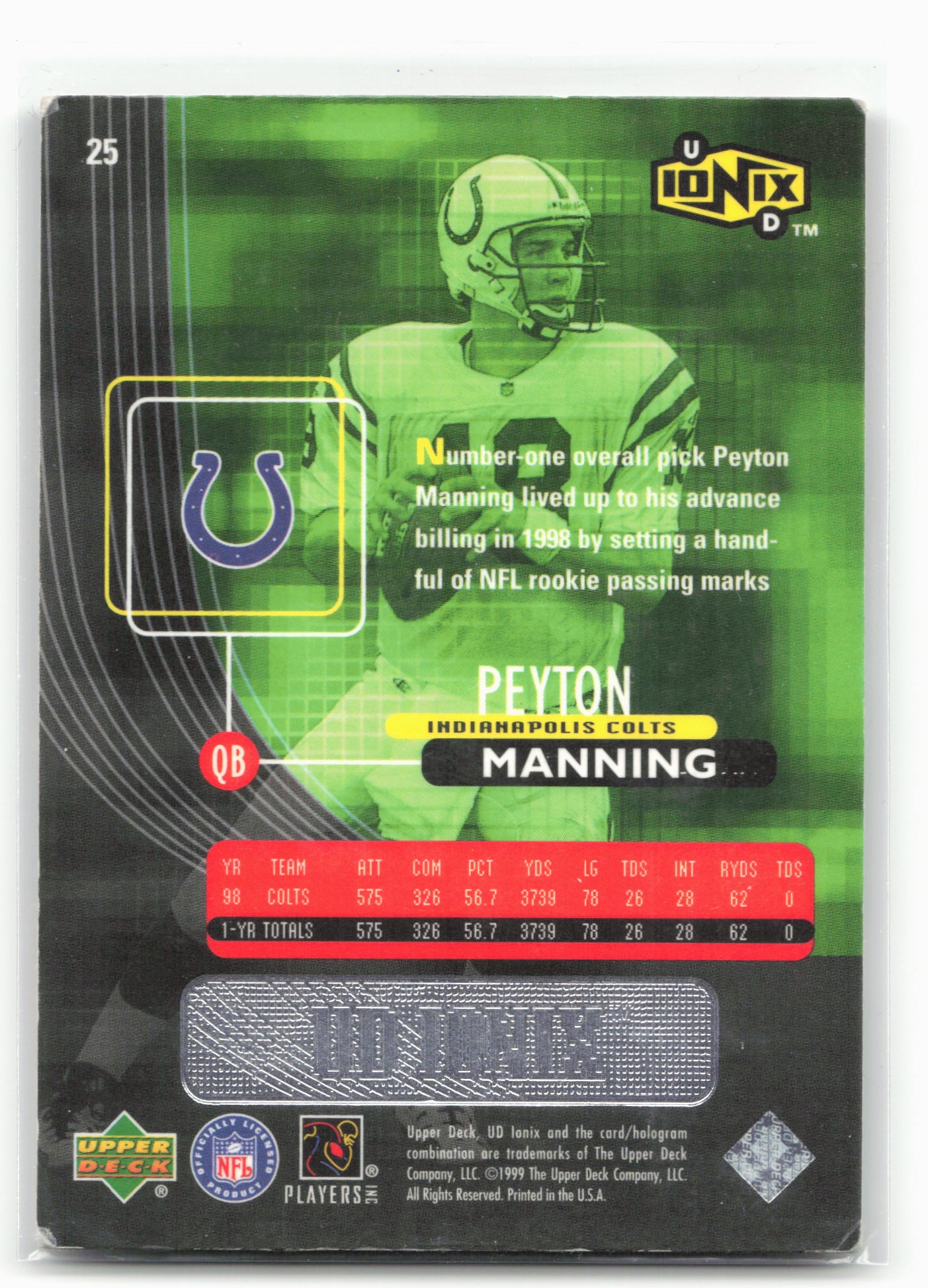 1999 UD Ionix #25 Peyton Manning