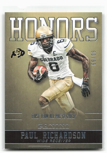 2016 Panini Colorado Buffaloes #PR-CU Paul Richardson Honors Silver #/99