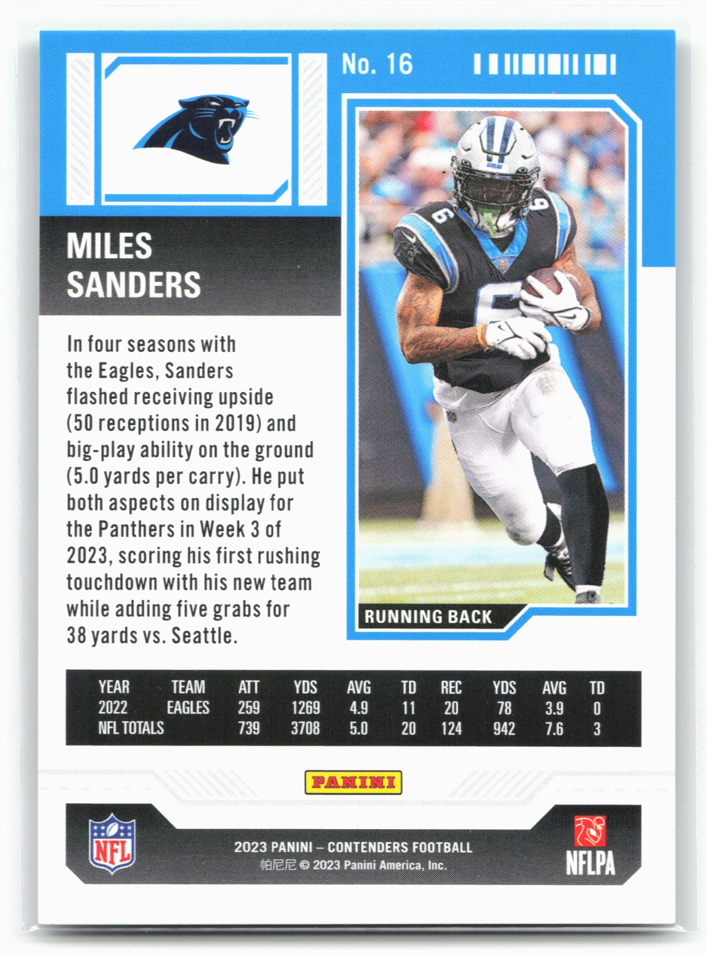 2023 Panini Contenders #16 Miles Sanders Opening Kickoff (Green Laser) Ticket