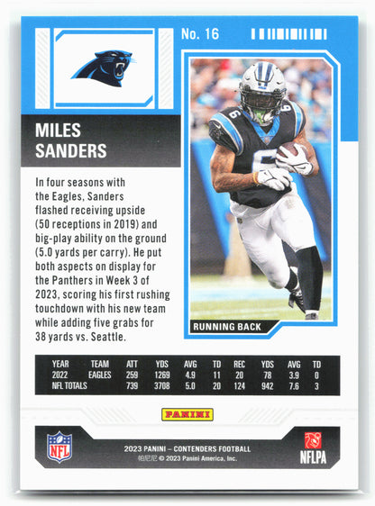 2023 Panini Contenders #16 Miles Sanders Opening Kickoff (Green Laser) Ticket