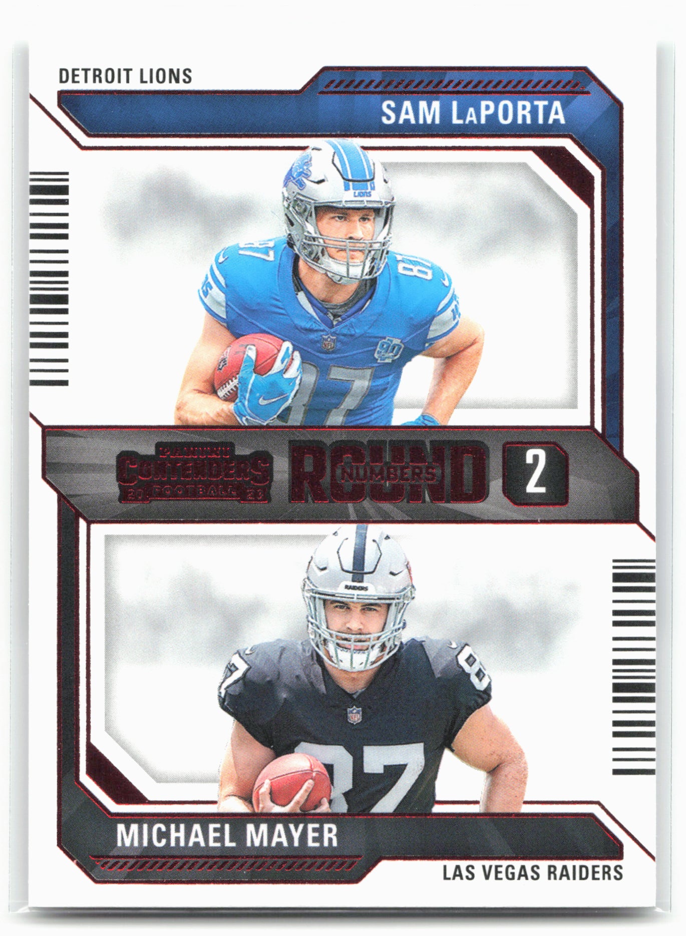 2023 Panini Contenders #13 Sam LaPorta / Michael Mayer Round Numbers Red