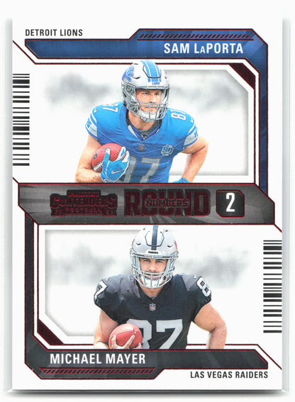 2023 Panini Contenders #13 Sam LaPorta / Michael Mayer Round Numbers Red