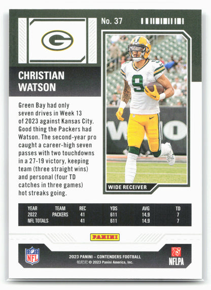 2023 Panini Contenders #37 Christian Watson Game Ticket Bronze