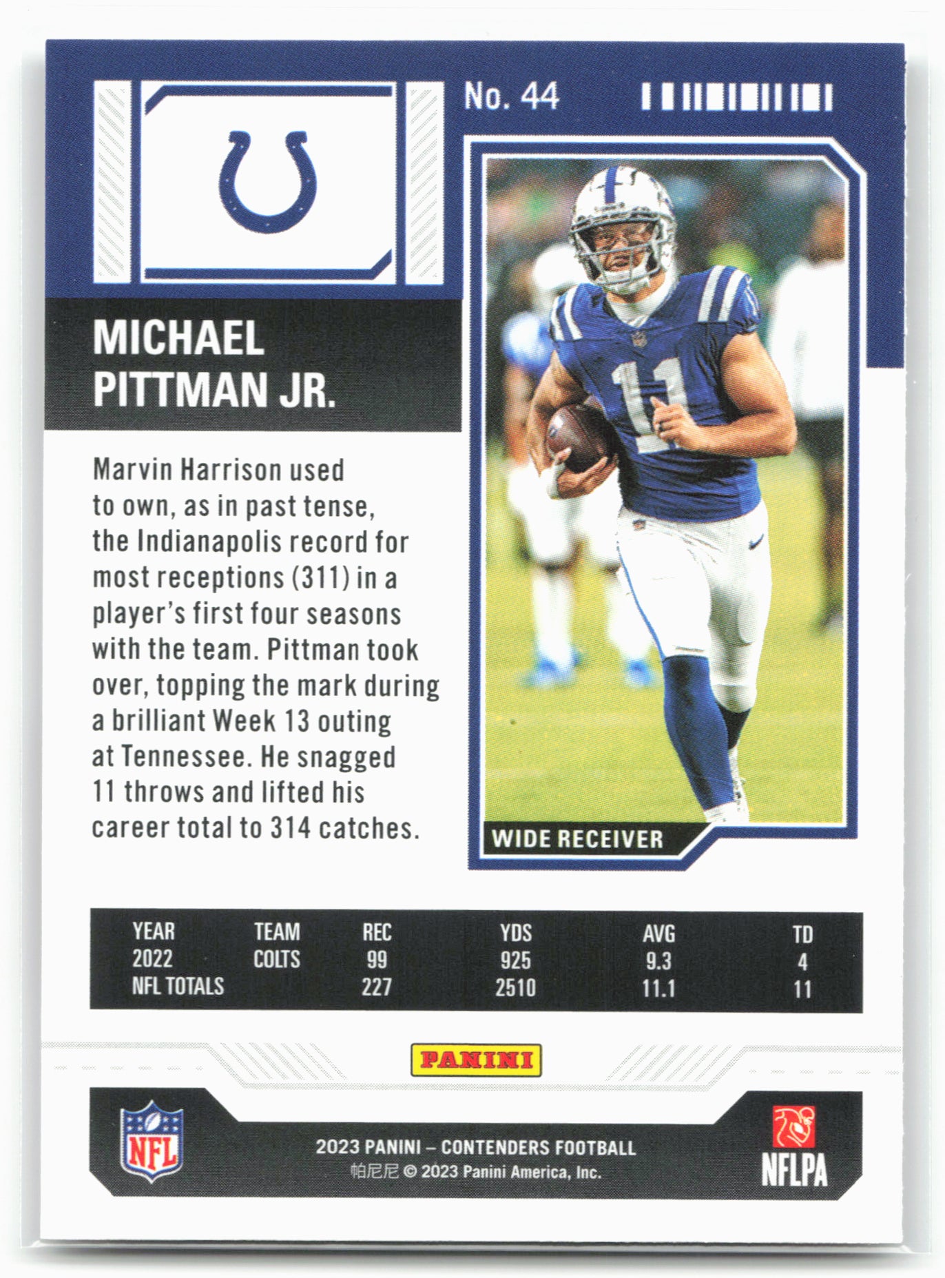2023 Panini Contenders #44 Michael Pittman Jr. Game Ticket Red