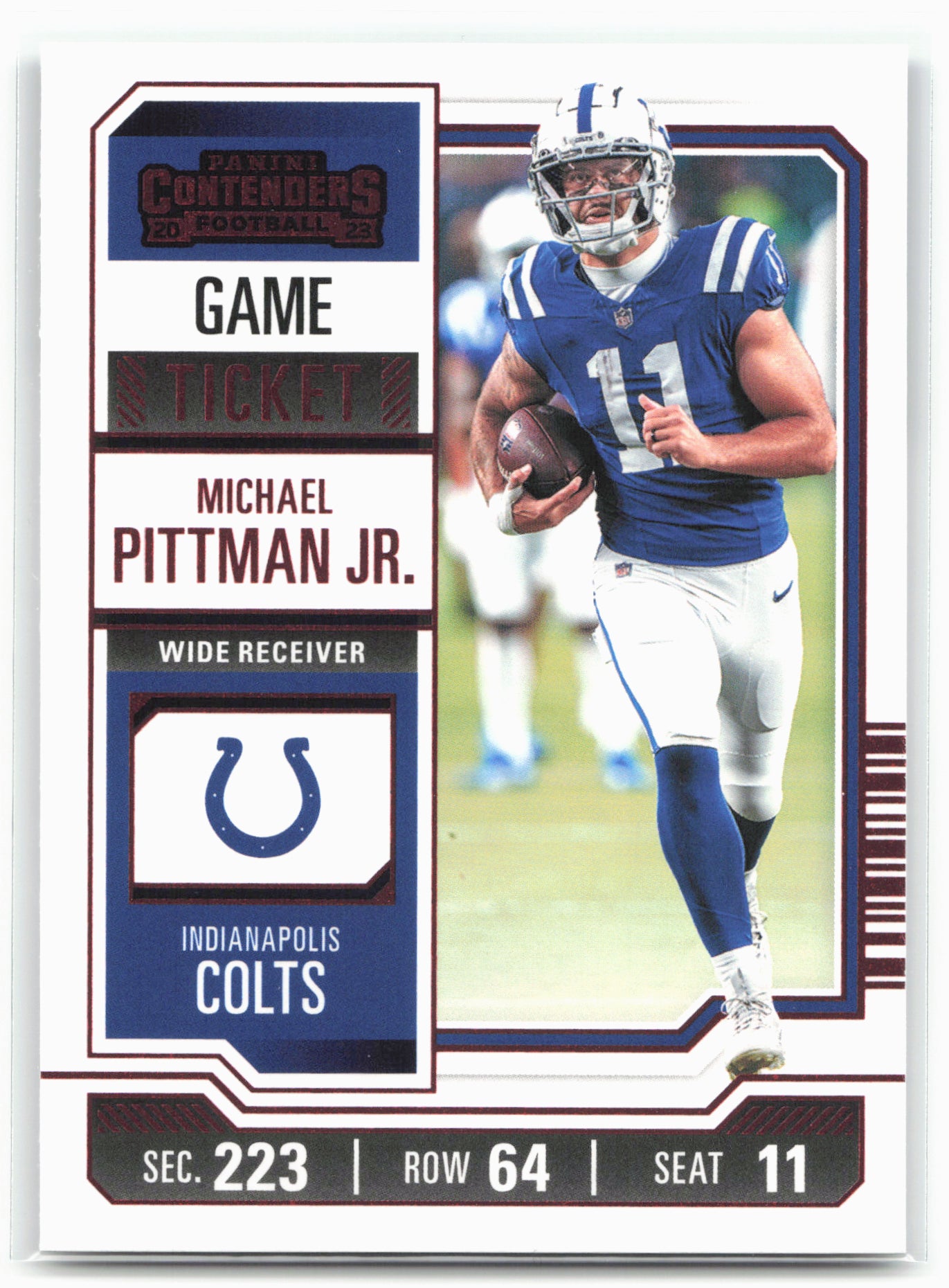 2023 Panini Contenders #44 Michael Pittman Jr. Game Ticket Red
