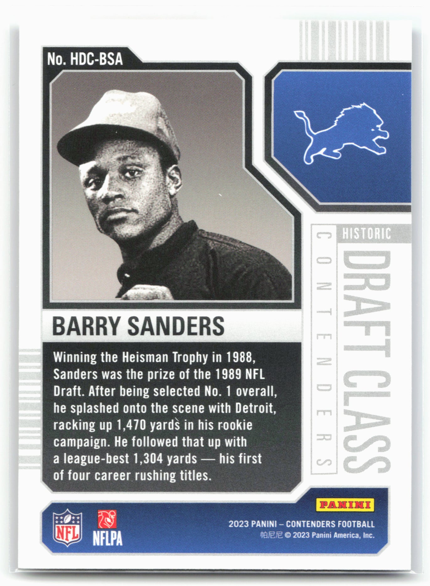 2023 Panini Contenders #HDC-BSA Barry Sanders Draft Class Contenders Red