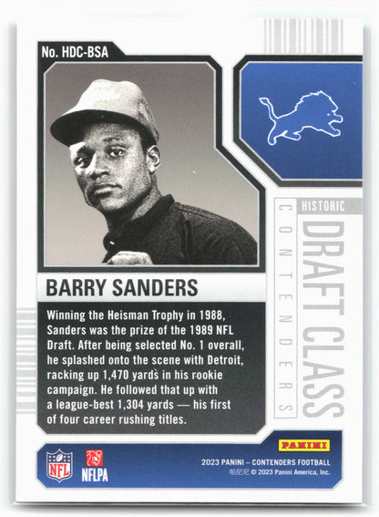 2023 Panini Contenders #HDC-BSA Barry Sanders Draft Class Contenders Red