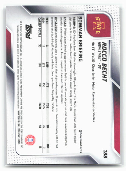 2025 Bowman University Chrome #188 Rocco Becht 28606