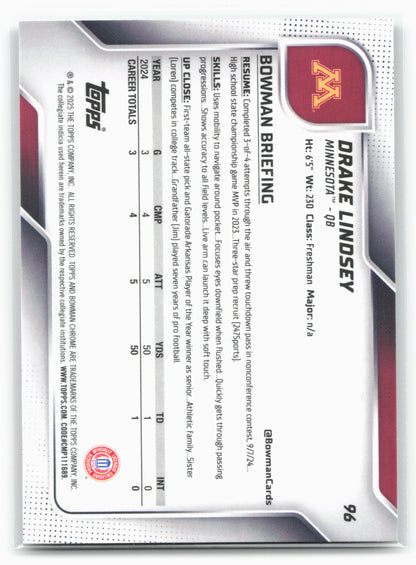 2025 Bowman University Chrome #96 Drake Lindsey 28607