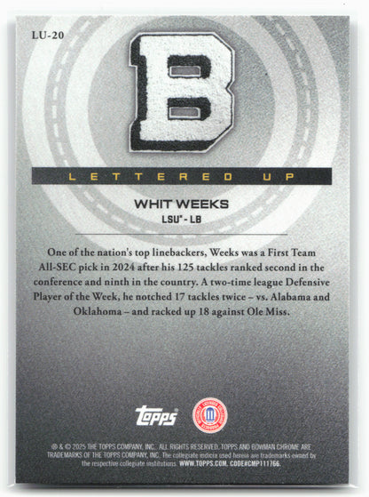 2025 Bowman University Chrome #LU-20 Whit Weeks Lettered Up