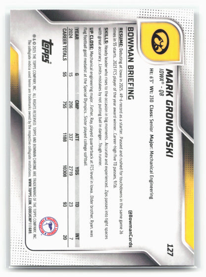 2025 Bowman University Chrome #127 Mark Gronowski 28612